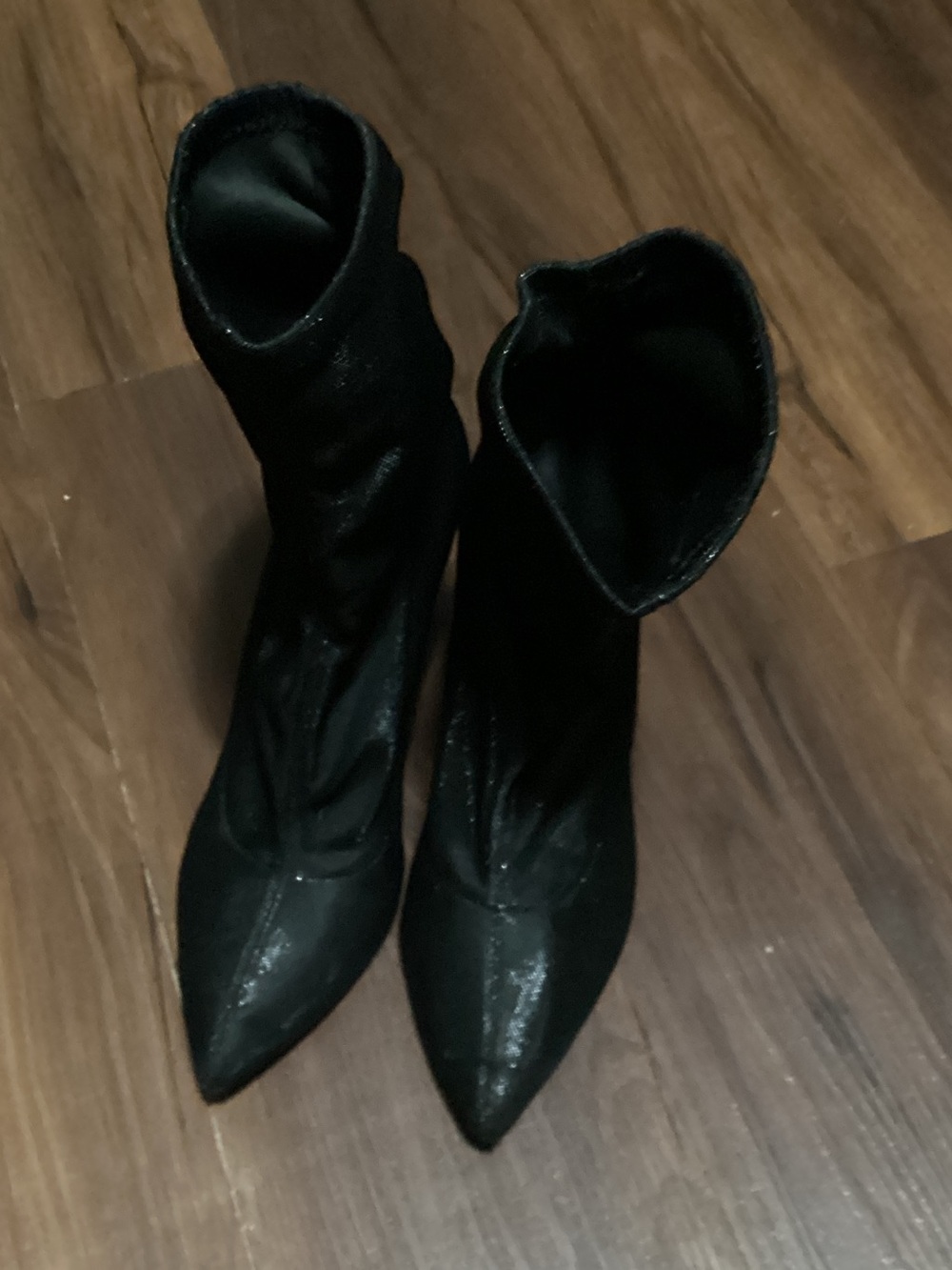 Jewel Badgley Mischka Black Pointed-Toe Sock Heeled Ankle Boots Sz7.5